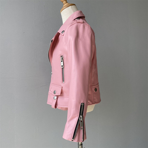 Nouveau design de veste en cuir de moto pour enfants, filles et garçons, coupe-vent, vestes en cuir véritable personnalisées avec fermeture éclair pour printemps et automne pour enfants - Product Image 5