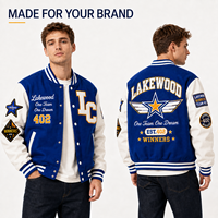 Veste universitaire personnalisée en laine Melton pour homme, bleu royal et crème, brodée, avec étiquette privée OEM et patchs en chenille
