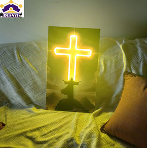 Tableau mural en <span class=keywords><strong>toile</strong></span> avec impressions de croix de Jésus et de la Bible, affiche spirituelle chrétienne, peinture murale de prière pour bureau avec lumière LED - Product Image 6