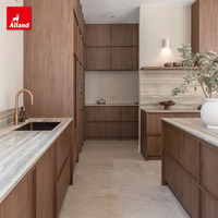 Alland 2026 Rénové Mid Century Modern Rustic Slim Shaker Two Tone Minimalist Japandi Style Glass Dining Walnut Kitchen
