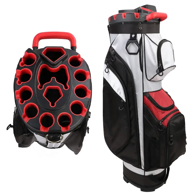 Bolsa de Golf negra impermeable de alta calidad Bolsa de carrito de Golf de 14 vías para bolsa de empuje Diseño elegante Longitud completa con enfriador