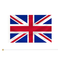Drapeau britannique miniature en polyester pour la vente en gros, drapeau à agiter à la main avec mât en plastique