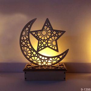 2023 Eid Mubarak Party artigianato in legno LED String Light Moon Star Craft Ramadan musulmano <span class=keywords><strong>Islam</strong></span> ornamenti decorazione della tavola di casa Craft - Product Image 2