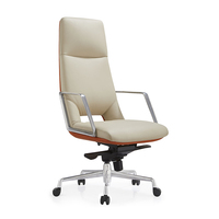 Chaise de bureau exécutive ergonomique moderne avec accoudoirs fixes en cuir, hauteur réglable, pivotante, dossier haut