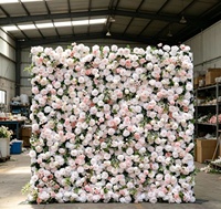Panneau mural de fleurs artificielles en soie verte 5D réaliste, toile de fond de mariage de 2,4 m, fait main, imperméable et souple