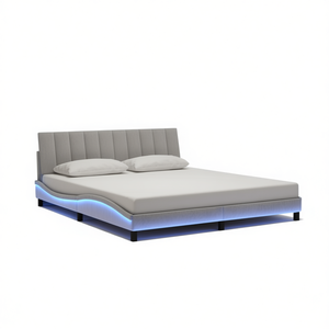 Hanko Velvet Upholstered <b>Bed</b> Frame King Size With <b>Led</b> Lights Modern Design Gray Color - Product Image 1