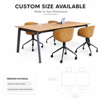 Table de réunion en bois de chêne avec pieds en métal inclinés et plateau flottant pour câbles, idéale pour petite salle de conférence