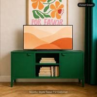 Meuble TV en acier laminé à froid, console multimédia moderne, antirouille, emballage plat, montage facile, 1 tiroir, 2 étagères