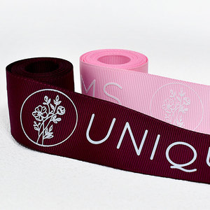 ริบบิ้นโพลีเอสเตอร์สีชมพูพิมพ์ลายตามสั่งขายส่ง ริบบิ้นโกรเกรนแบบม้วนสำหรับห่อของขวัญ - Product Image 2