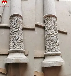 Architectural Carving Round Granite Creates Marble Outdoor Hollow Pillar Design Natural Stone Relief Column