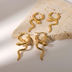 Pendientes al por mayor de acero inoxidable 316L chapados en oro de 14k y 18k, joyería fina de moda, pendientes colgantes de serpiente para mujer - Product Image 1