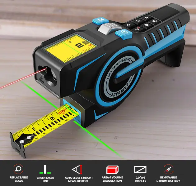 ACEGMET by MiLESEEY 3-in-1 Digital Measuring Tape  Laser Distance Meter with Automatic Closing Tape Instant Digital Reading