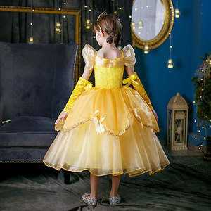 Robe de princesse jaune pour enfants, en maille, pour l'été, inspirée des personnages de films, pour filles, costumes de rôle personnalisés, vente flash MS - Product Image 4