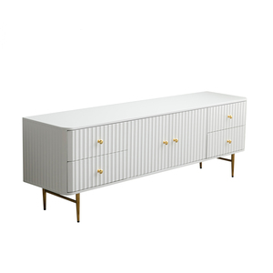 Muebles de sala de estar de estilo francés, puerta de vieiras de madera, mueble de <span class=keywords><strong>TV</strong></span> blanco, consola de unidad multimedia - Product Image 3