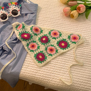 ที่คาดผมดอกไม้หวานๆ สำหรับเดินทาง ผ้าโพกศีรษะลายดอกไม้หลากสี ผ้าโพกศีรษะถัก ผ้าพันคอสามเหลี่ยมทำมือสำหรับเด็กผู้หญิง - Product Image 3