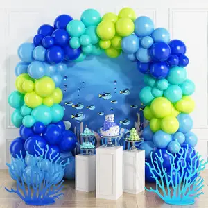 Set lengkungan karangan bunga balon biru muda cocok untuk pesta ulang tahun Baby shower pernikahan dekorasi pesta laut