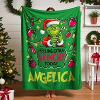 Couverture en flanelle polaire personnalisée avec un nom, dessin animé de Noël, douce et chaude, cadeau d'hiver pour enfants, adultes, famille