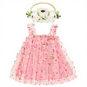 Vestito Tutu per Bambina Senza Maniche con Stampa Floreale Abito in Tulle da Principessa per Bambine con Fascia per Capelli 95% Cotone 5% - Product Image 1