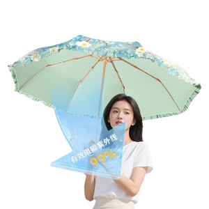 ร่มพับสามตอน 100 ซม. โครงโลหะผสม ลายดอกไม้ ป้องกันแสงแดด ใช้สำหรับเดินทาง เปิดปิดด้วยมือ วัสดุโพลีเอสเตอร์ - Product Image 5