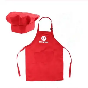 맞춤형 로고 키즈 앞치마 요리사 모자 깨끗한 포켓 DIY 요리 베이킹 키즈 앞치마 세트