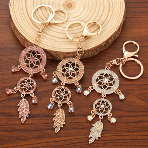 Llavero <span class=keywords><strong>Atrapasueños</strong></span> Boho de Nicho Más Vendido con Hoja de Cristal y Diamantes de Imitación, Broche Dorado para Bolso, para Damas, Llave de Coche, Regalo Festivo - Product Image 1