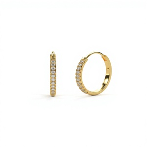 Pendientes de Aro de Lujo Chapados en Oro de 18K, Aros Redondos con Diamantes, Diseño Minimalista para Uso Diario, para Mujer - Product Image 1