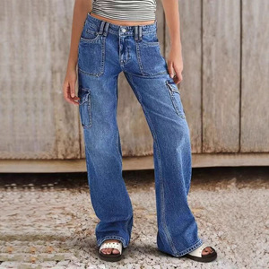 Fornitura all'Ingrosso di Jeans Classici a Gamba Dritta per Donna per il Mercato Internazionale, <span class=keywords><strong>Pantaloni</strong></span> Lunghi alla Moda con Grandi Tasche - Product Image 1