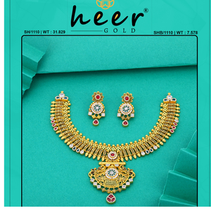 Luxury gold <b>necklace</b> set with floral design red green stones matching earrings traditional bridal <b>statement</b> jewelry - Product Image 2