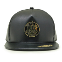 Negro personalizado Logotipo de Metal parche de cuero de la PU casuales Unisex Hip Hop Rap 5 Panel de las mujeres de los hombres del Snapback sombreros