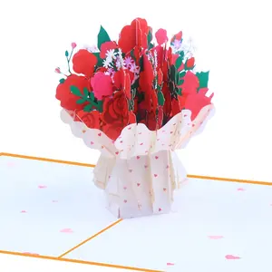 Bán buôn đề xuất Hôn Nhân Giấy gấp thiệp chúc mừng với hoa hồng Ngày Valentine 3D Pop Up thẻ