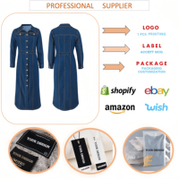 218627 mode jean robes femmes décontracté élégant à manches longues boutonnage longues Denim robes pour femmes dames robe de bureau