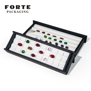 Plateau de présentation de bijoux FORTE en cuir PU exquis, grande capacité, taille personnalisée, avec diamants et pierres précieuses - Product Image 4