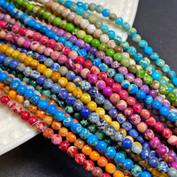 Perles Rondes Multicolores Naturelles en Pierre d'Empereur 3mm, Petites Perles Fines Colorées Turquoise pour Bracelet et Collier DIY, Vente en Gros