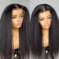 Perruque de Cheveux Humains sans Colle, Densité 250, Raides Crépus, Raides Yaki, Dentelle Frontale HD 13x6 ou 13x4, Perruque Complète 360 en Dentelle, 30 Pouces