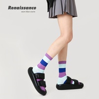 Chaussettes tendance en coton peigné sans couture Renaissance Printemps-Été avec bande épaisse, nouvelle boîte cadeau colorée et cool, chaussettes pour femmes