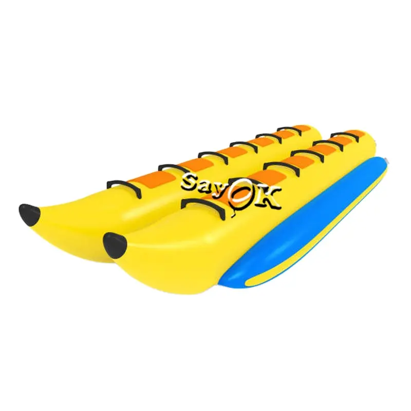 Canoa inflable pesada para deportes acuáticos, canoa de remolque de plátano, de pvc amarillo, para uso comercial