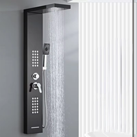 Panneau de douche mural moderne de luxe en acier inoxydable noir, système de douche pour salle de bain