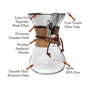 Bellamente diseñado Glass Drip Coffee Coador Maker 10 Cup De Vidrio Coador <span class=keywords><strong>Cafe</strong></span> Pour Over <span class=keywords><strong>Chemex</strong></span> con cuello de madera Collar Wrap - Product Image 3