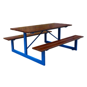 Meubles d'extérieur en bois <span class=keywords><strong>composite</strong></span> plastique <span class=keywords><strong>Table</strong></span> de pique-nique Restaurant Café <span class=keywords><strong>Table</strong></span> d'extérieur en bois WPC avec deux bancs - Product Image 5