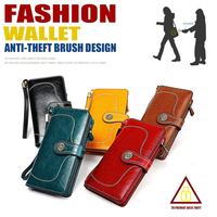 Dompet Panjang RFID AndoBag untuk Wanita, Kulit Sapi Asli, Tas Clutch Elegan, Dompet Santai dan Tas Tangan, Fashion Vintage