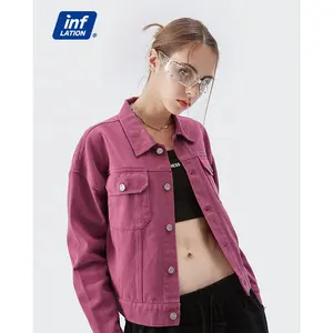 도매 여성 핑크 아웃웨어 자켓 느슨한 맞는 Streetwear 빈 청바지 자켓