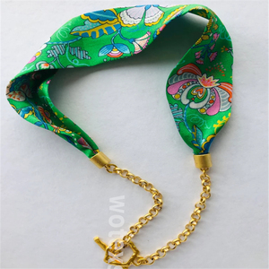 Nhà Máy Giá Boho Vòng Cổ Màu Xanh Lá Cây Và Đầy Màu Sắc Hoa In Lụa Tie Ribbon Phụ Nữ Kết Hợp Hạt Đậu Vòng Cổ - Product Image 2