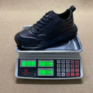 Genuine Leather Chunky Sneakers <b>Round</b> <b>Toe</b> Low <b>Heel</b> Breathable Mesh Lining Rubber Outsole Men's Walking Shoes - Product Image 1