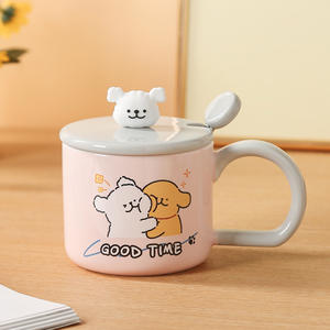 Taza de Cerámica con Diseño de Animales Felices, con Tapa y Cuchara, Asa Grande, para Parejas, Gran Capacidad, en Oferta - Product Image 5