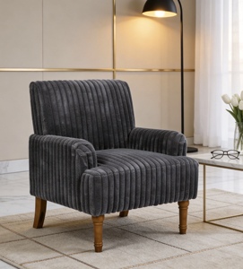 Fauteuil d'appoint moderne de luxe avec revêtement en velours côtelé large de 3,5 cm, pieds en bois massif de 9 pouces, design confortable pour salon - Product Image 1