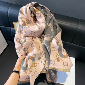 Newest Stylish Winter Warm Thick Cashmere Scarves For Ladies Luxury Designer Logo Double Sided Double Color Pashmina Shawls
