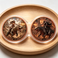 Moneda de desafío doble de Canadá de 1 onza, cobre puro .999, Guerrero y Caballero a caballo sobre dinosaurio, Fantasía en contraste, Venta al por mayor