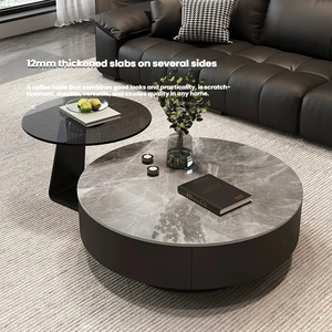 Tavolino da <span class=keywords><strong>Caffè</strong></span> Rotondo <span class=keywords><strong>in</strong></span> Marmo di Lusso Italiano con Vano Portaoggetti, Tavolino Laterale Nero per Arredamento Moderno da Soggiorno - Product Image 2