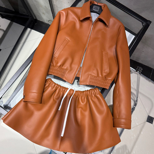 Giacca in vera <span class=keywords><strong>pelle</strong></span> elastica in vita e minigonna in vera <span class=keywords><strong>pelle</strong></span> di montone Bomber in <span class=keywords><strong>pelle</strong></span> - Product Image 2