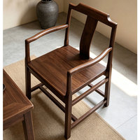 Chaise de salle à manger en bois massif style Japandi, fauteuil moderne minimaliste finition noyer, chaise longue style zen oriental, portable pour villa
